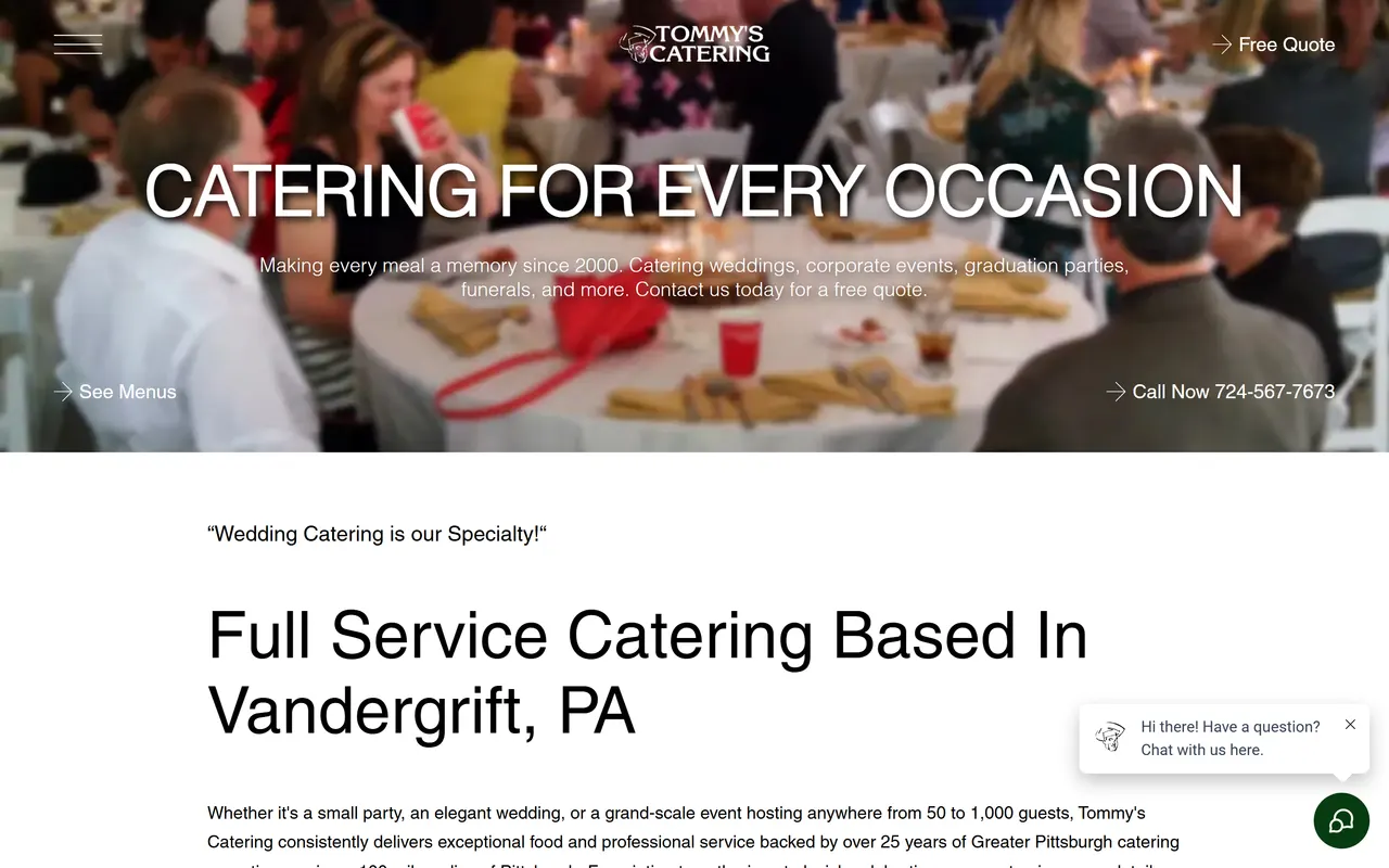 The Tommy's Catering website homepage, a wedding and event caterer near Pittsburgh