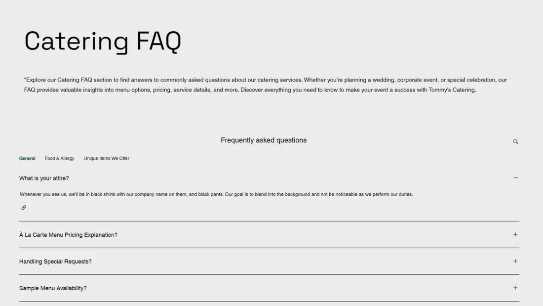 Tommy's Catering extensive FAQ