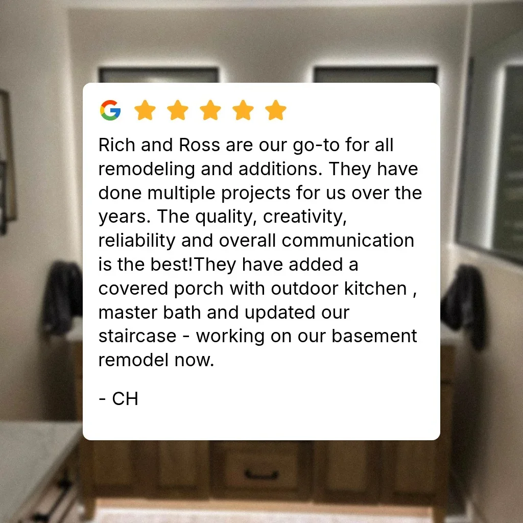 A five-star review praising a remodeling project