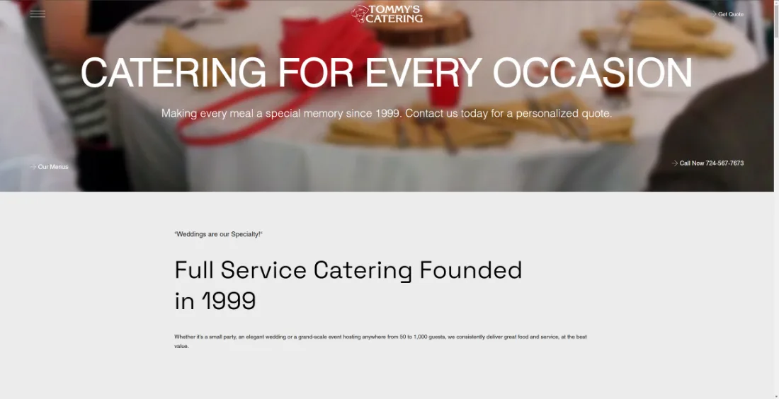 Tommy's Catering home page